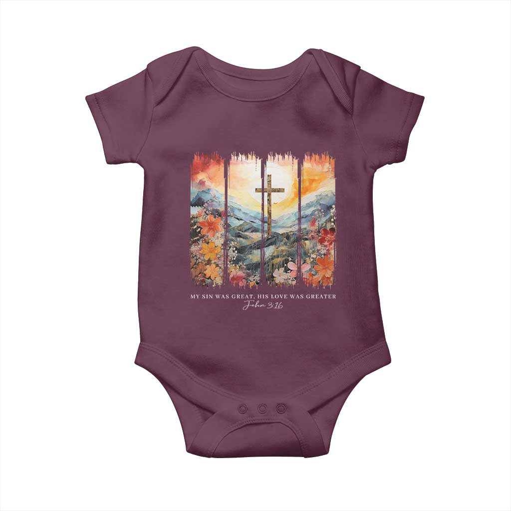 My Sin Was Great His Love Was Greater Baby Onesie Christian Easter Religious Bible Verse
