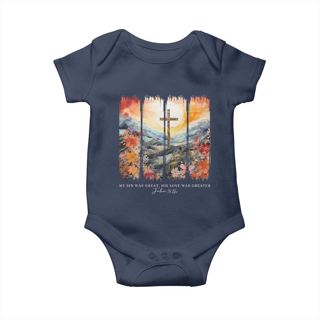 My Sin Was Great His Love Was Greater Baby Onesie Christian Easter Religious Bible Verse