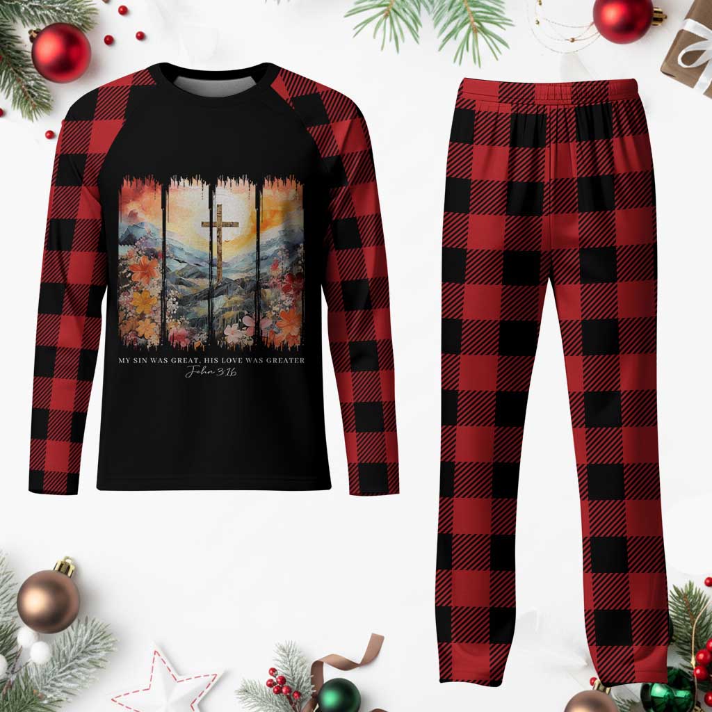 My Sin Was Great His Love Was Greater Plaid Pajama Set Christian Easter Religious Bible Verse - Wonder Print Shop