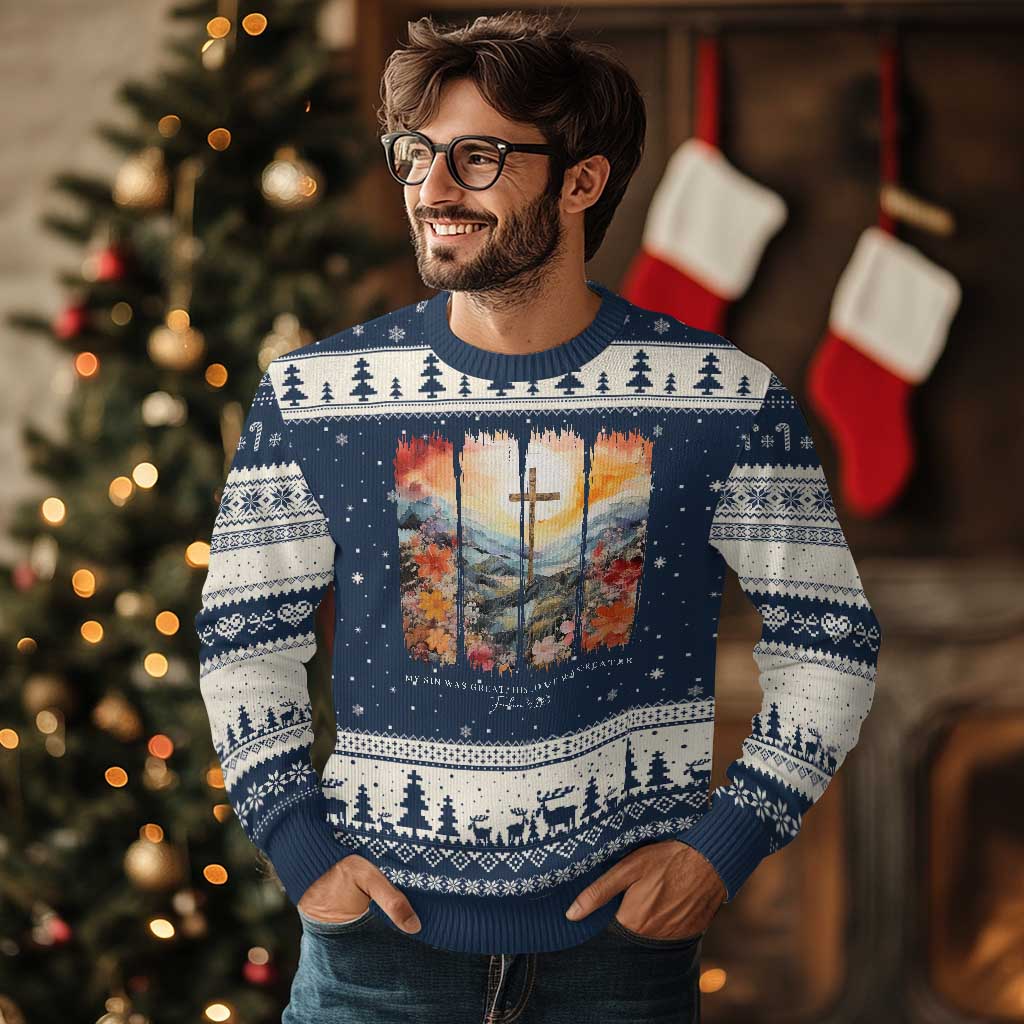 My Sin Was Great His Love Was Greater Ugly Christmas Sweater Christian Easter Religious Bible Verse - Wonder Print Shop
