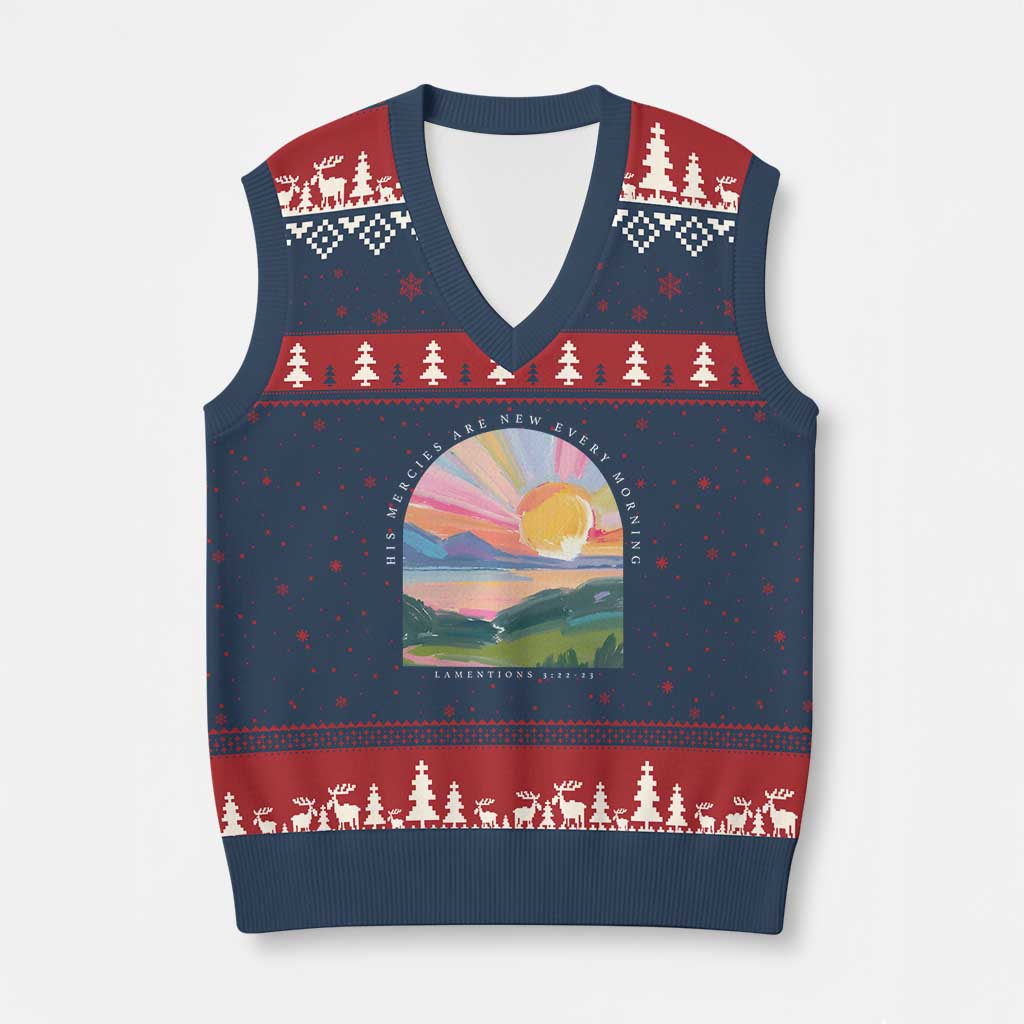 His Mercies Are New Every Morning V-Neck Knit Sweater Vest Religious Christian Bible Verse - Wonder Print Shop