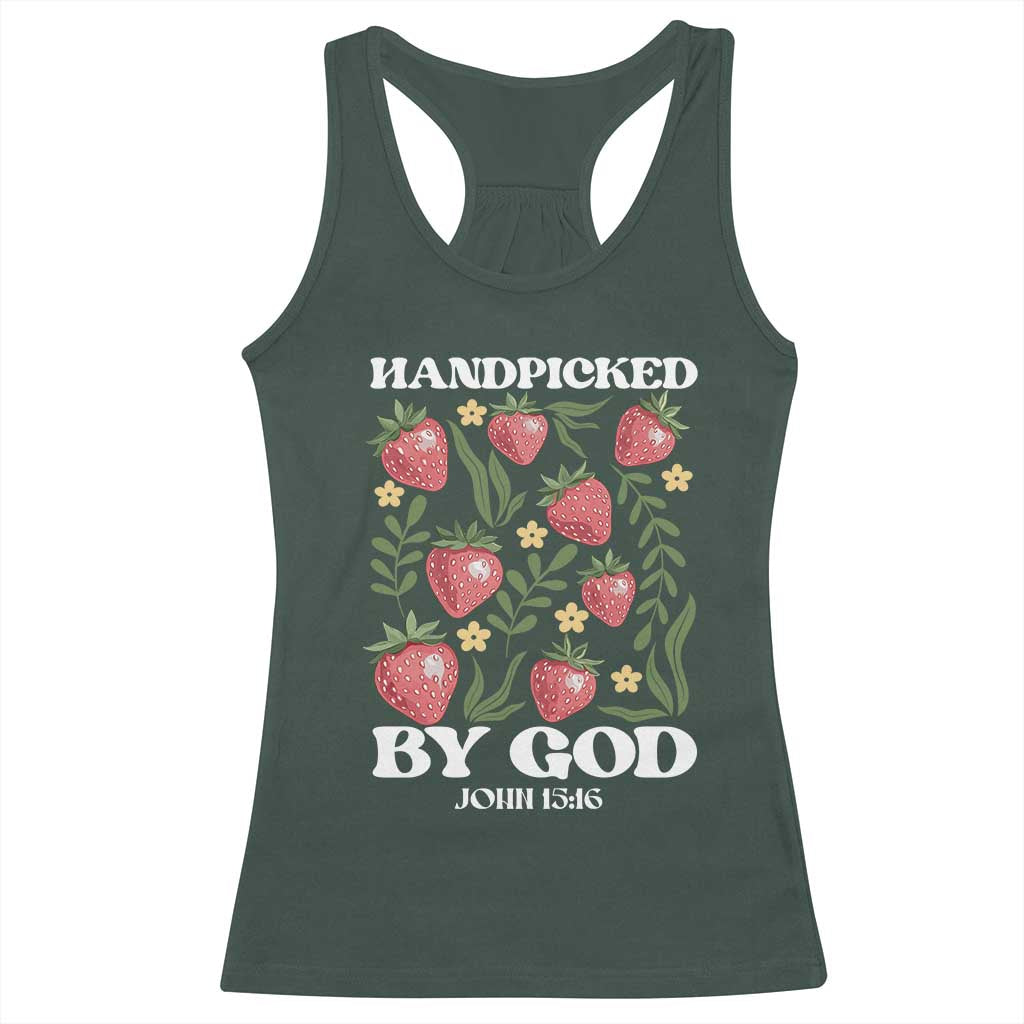 Handpicked By God Racerback Tank Top Religious Christian Bible Verse Strawberries