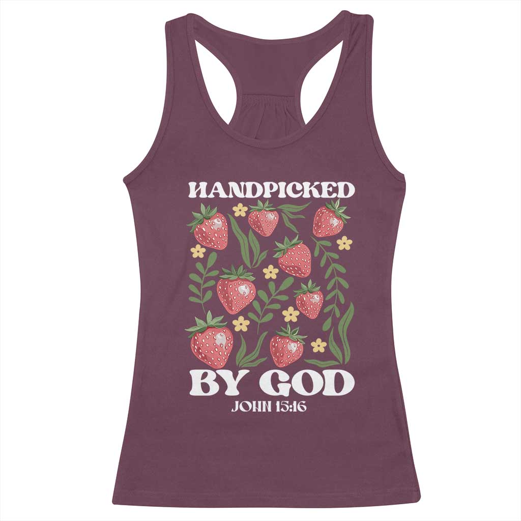 Handpicked By God Racerback Tank Top Religious Christian Bible Verse Strawberries