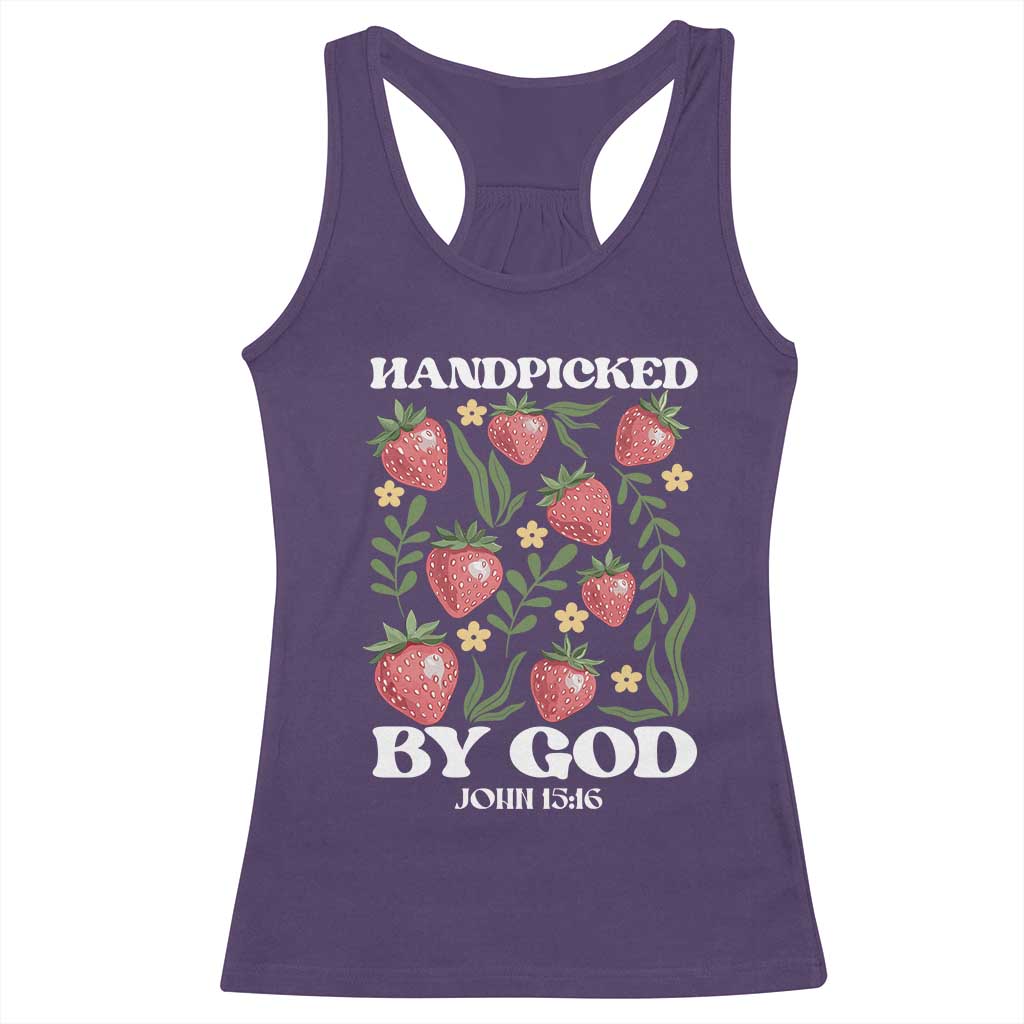 Handpicked By God Racerback Tank Top Religious Christian Bible Verse Strawberries