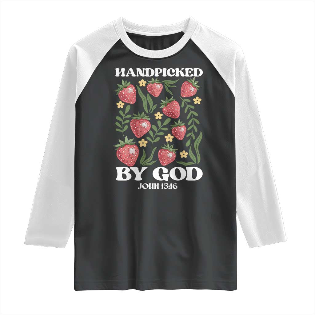 Handpicked By God Raglan Shirt Religious Christian Bible Verse Strawberries