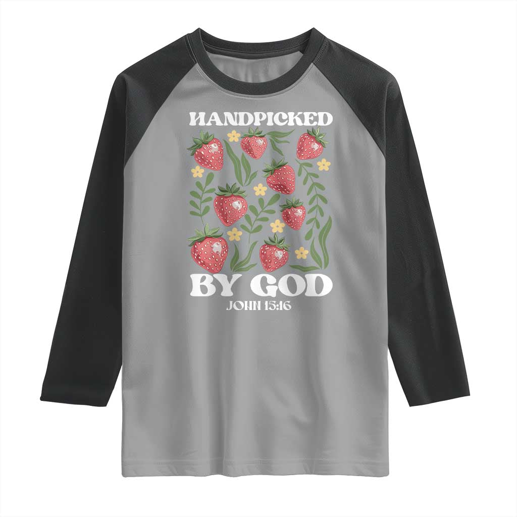 Handpicked By God Raglan Shirt Religious Christian Bible Verse Strawberries