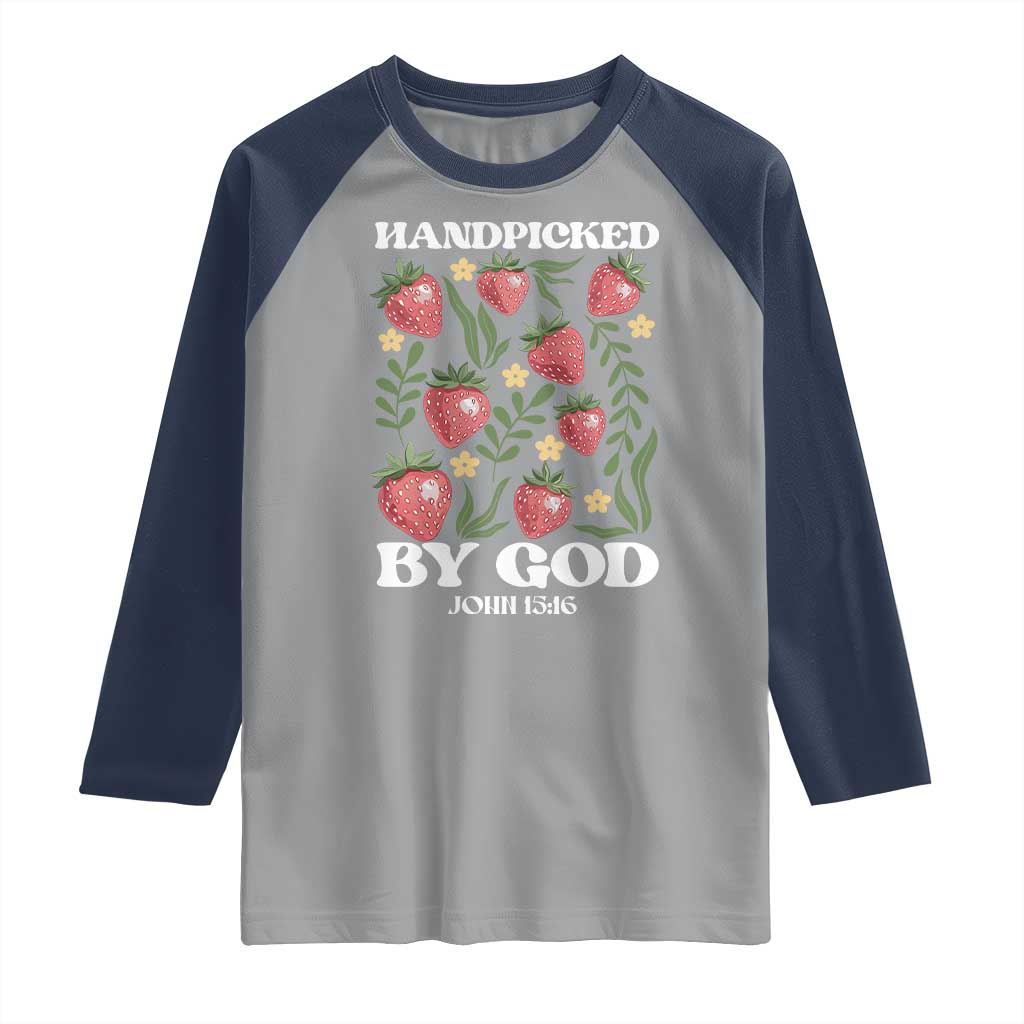 Handpicked By God Raglan Shirt Religious Christian Bible Verse Strawberries