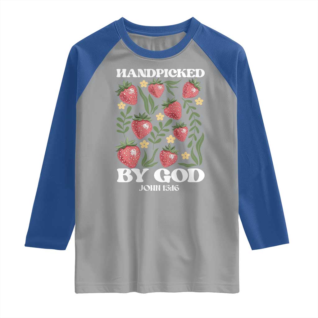 Handpicked By God Raglan Shirt Religious Christian Bible Verse Strawberries