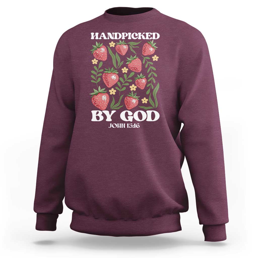Handpicked By God Sweatshirt Religious Christian Bible Verse Strawberries