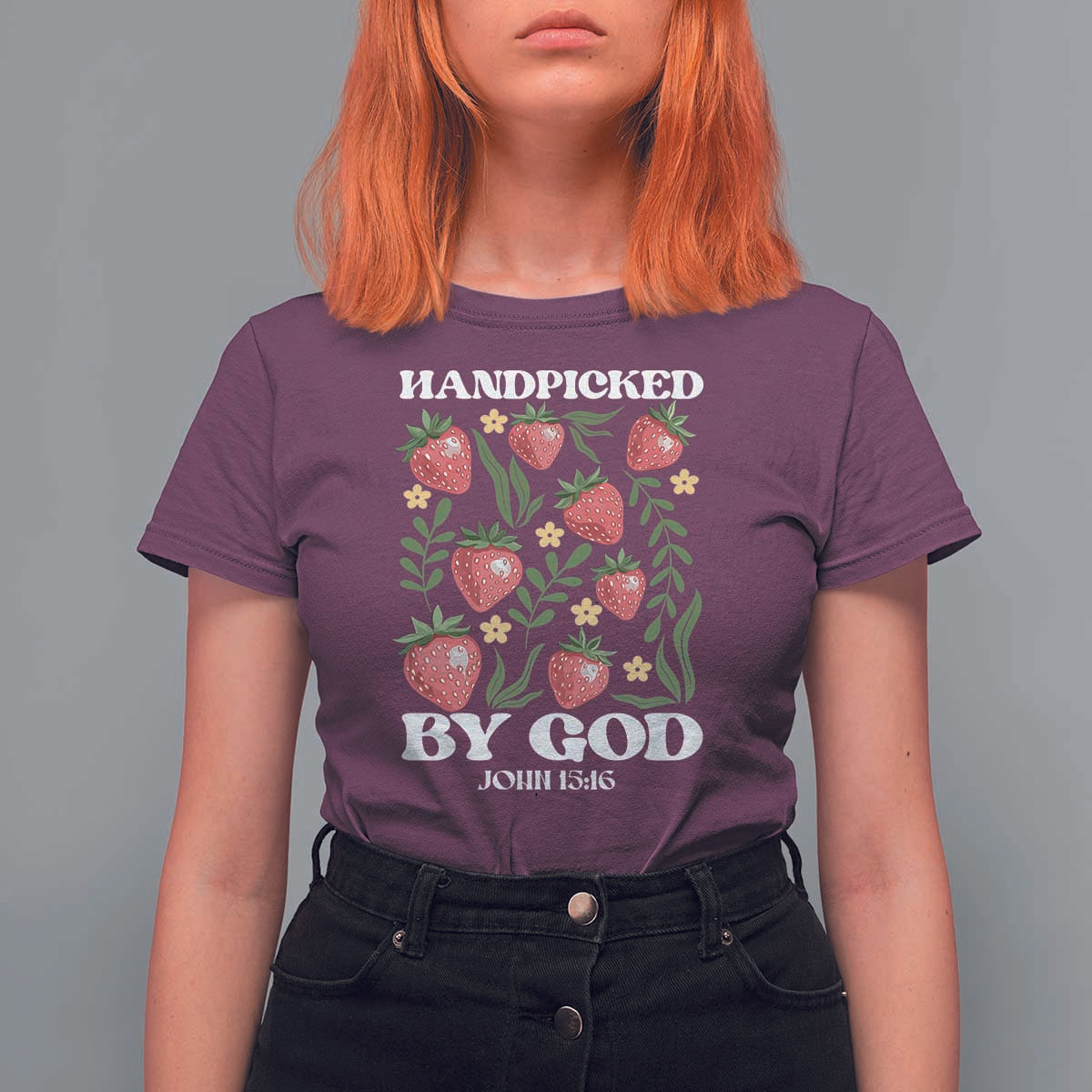 Handpicked By God T Shirt For Women Religious Christian Bible Verse Strawberries