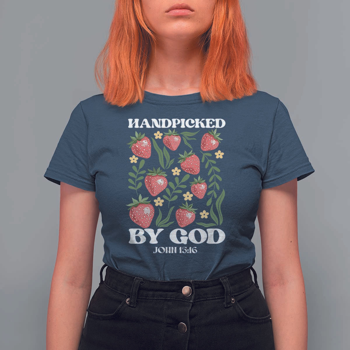 Handpicked By God T Shirt For Women Religious Christian Bible Verse Strawberries