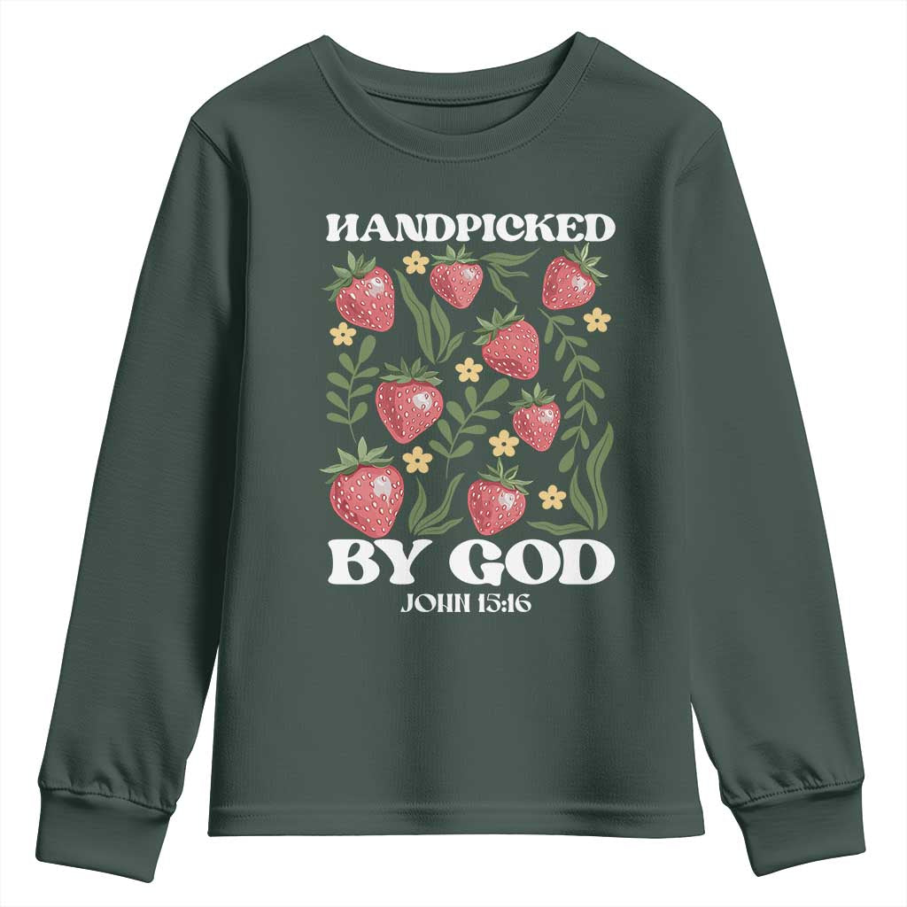 Handpicked By God Youth Sweatshirt Religious Christian Bible Verse Strawberries