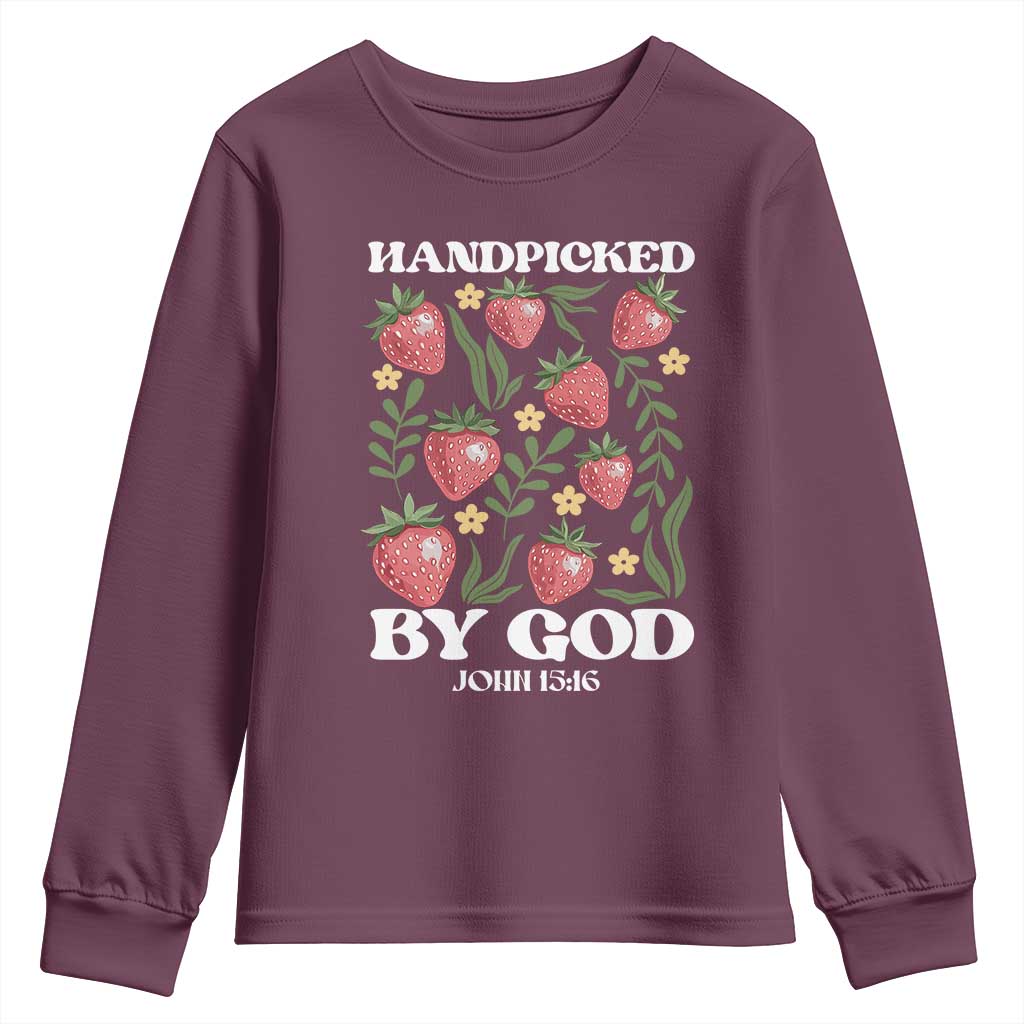 Handpicked By God Youth Sweatshirt Religious Christian Bible Verse Strawberries
