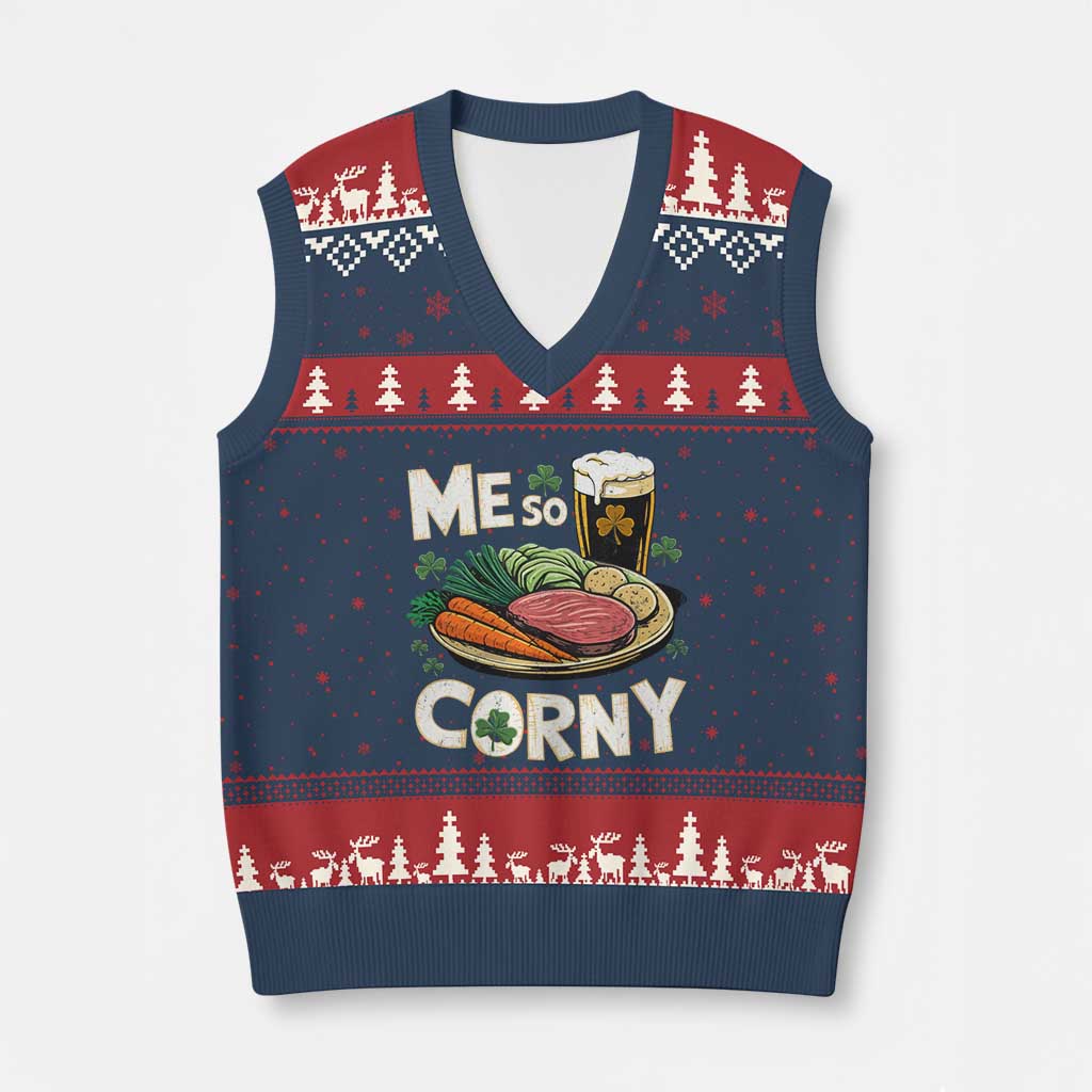 Funny St Patricks Day Me So Corny V-Neck Knit Sweater Vest Stout Irish Corned Beef
