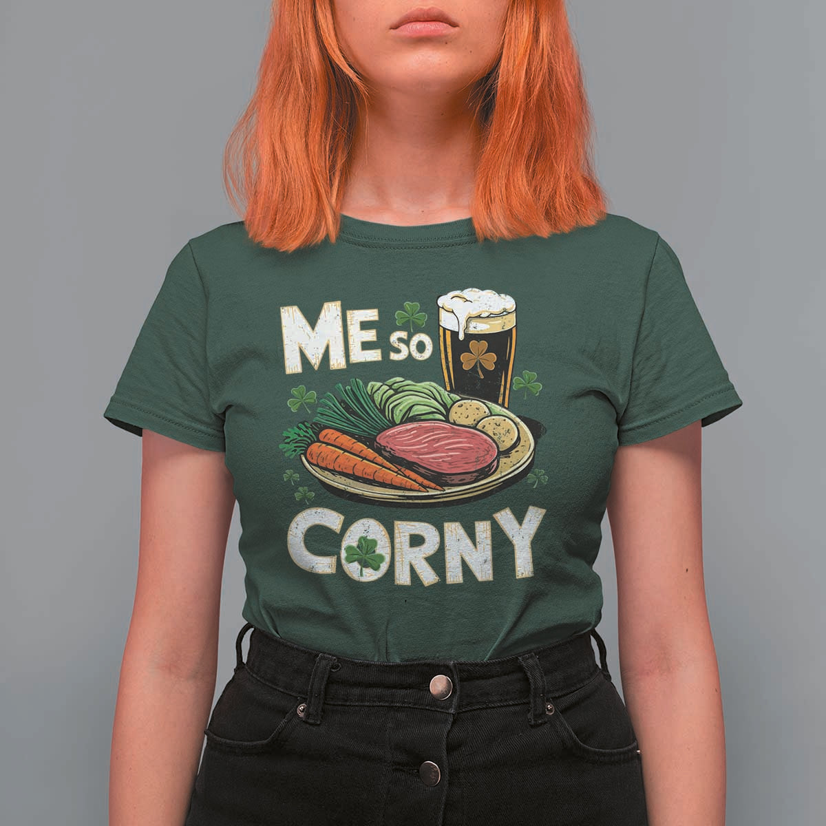 Funny St Patricks Day Me So Corny T Shirt For Women Stout Irish Corned Beef