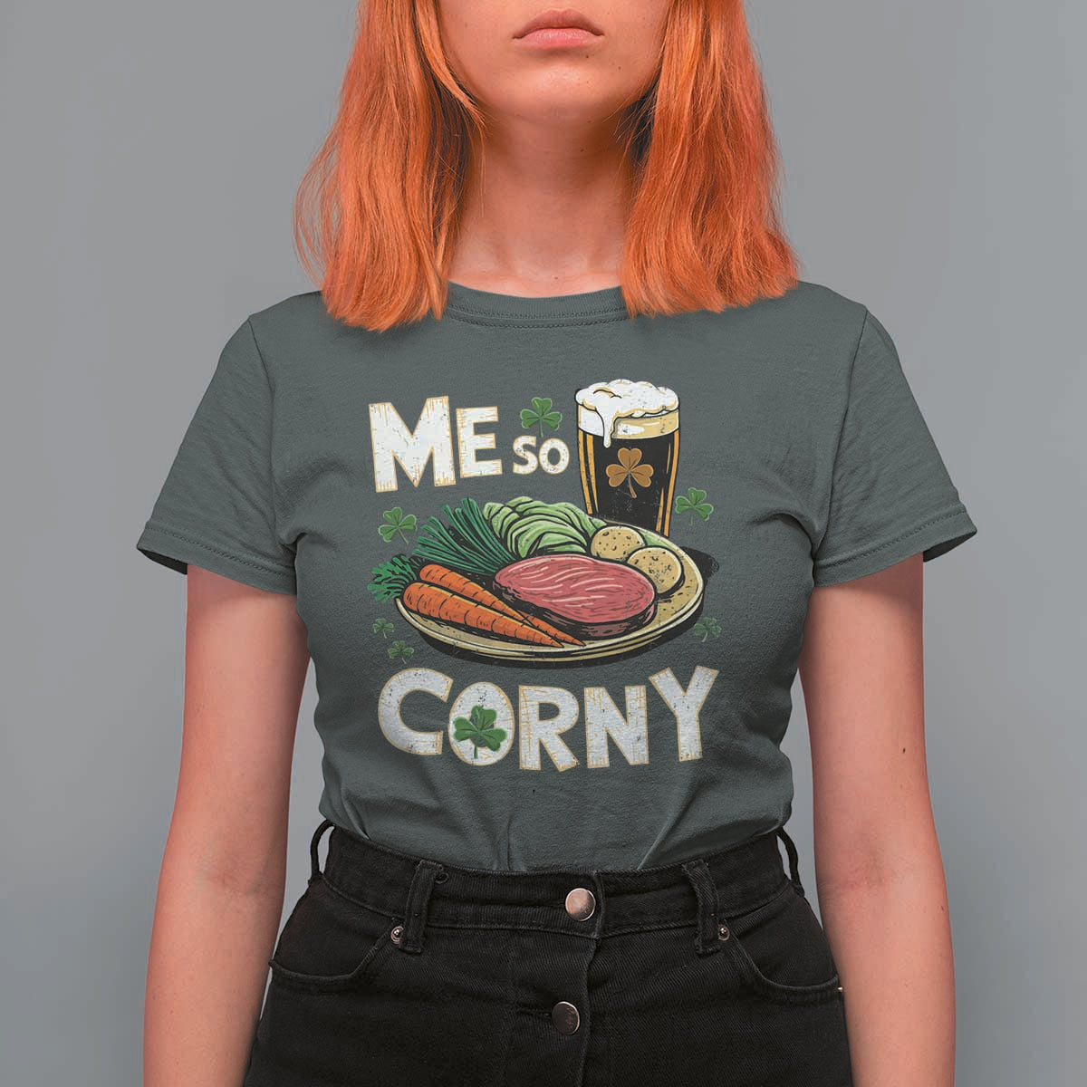 Funny St Patricks Day Me So Corny T Shirt For Women Stout Irish Corned Beef