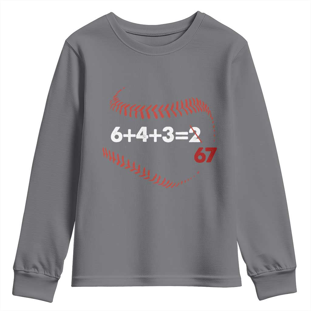 Funny 6432 67 Baseball Youth Sweatshirt Double Play Outs Baseball Player