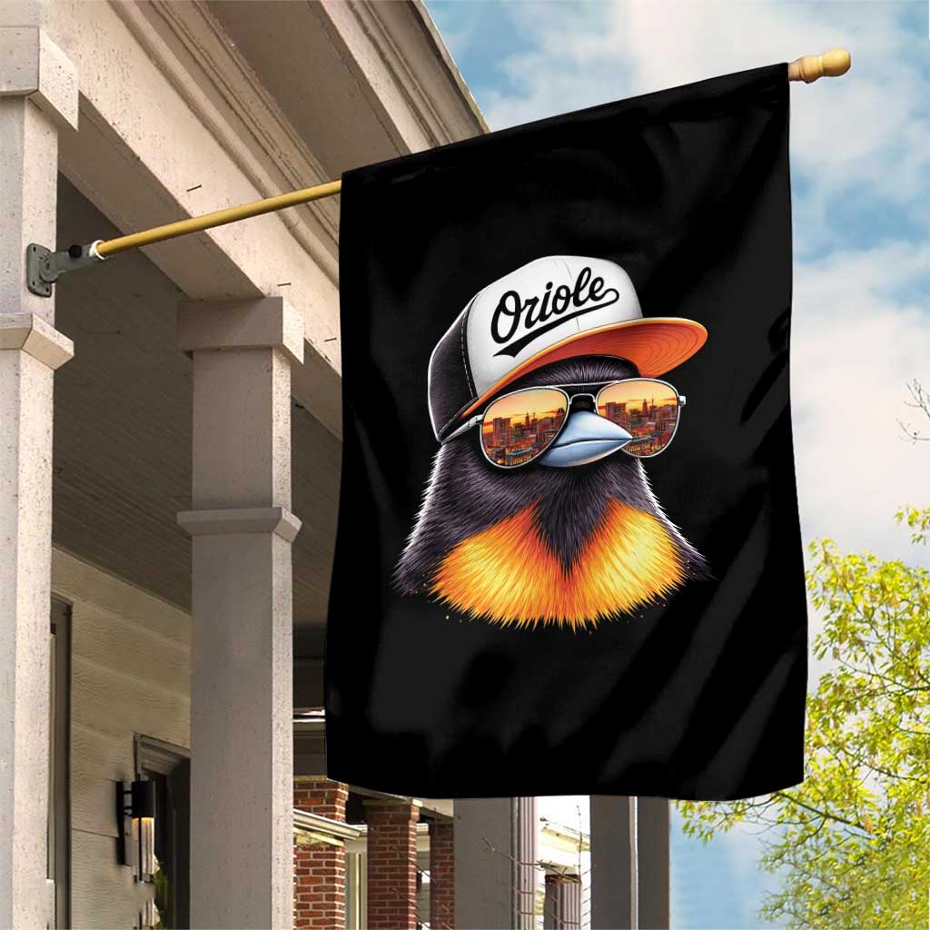 Funny Oriole Bird Wearing Baseball Cap Graphic Vintage Sport Garden Flag