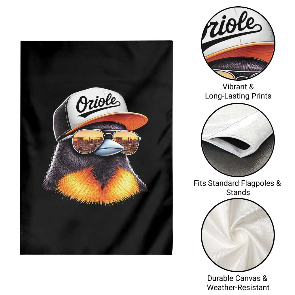 Funny Oriole Bird Wearing Baseball Cap Graphic Vintage Sport Garden Flag