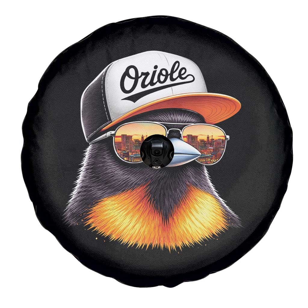 Funny Oriole Bird Wearing Baseball Cap Graphic Vintage Sport Spare Tire Cover