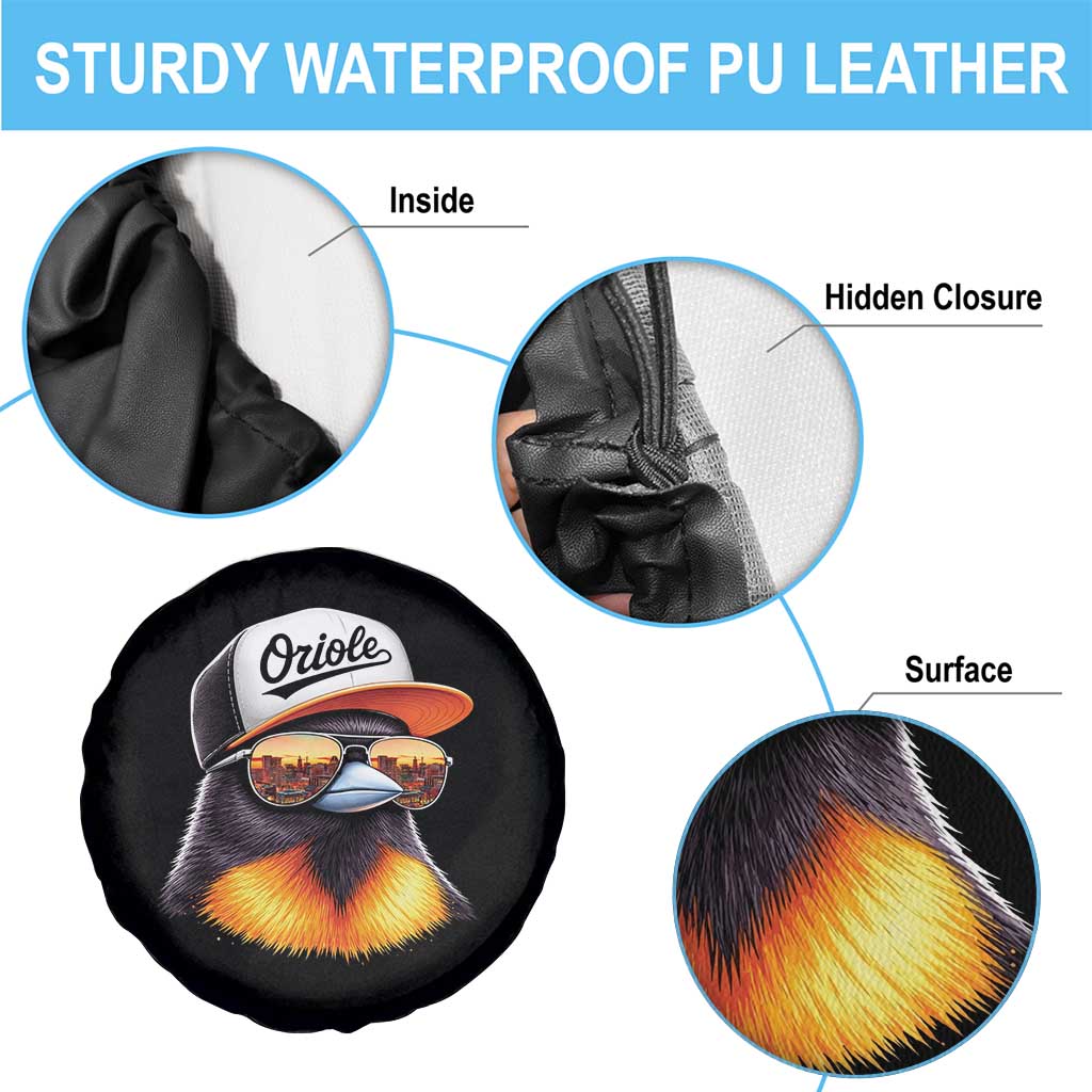 Funny Oriole Bird Wearing Baseball Cap Graphic Vintage Sport Spare Tire Cover