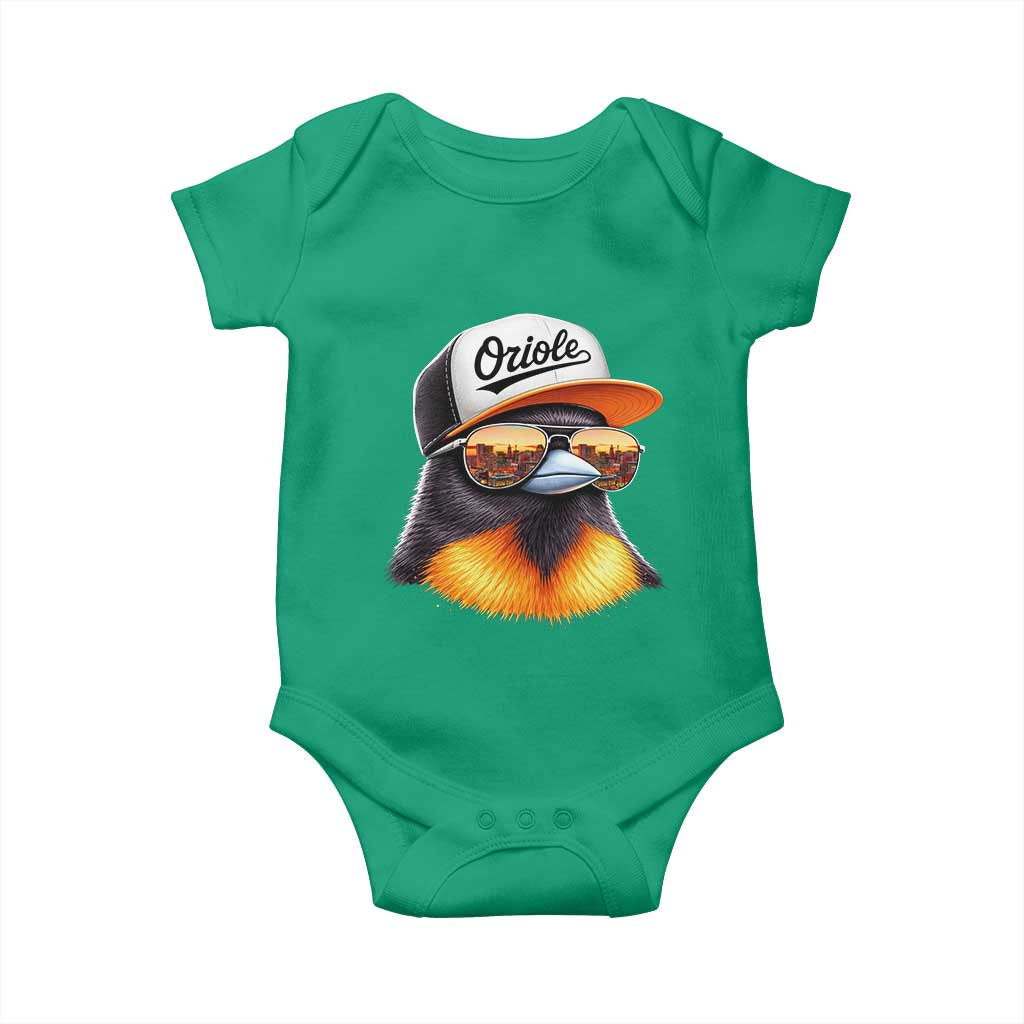 Funny Oriole Bird Wearing Baseball Cap Graphic Vintage Sport Baby Onesie