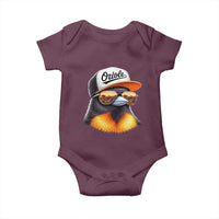 Funny Oriole Bird Wearing Baseball Cap Graphic Vintage Sport Baby Onesie