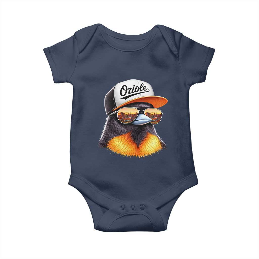 Funny Oriole Bird Wearing Baseball Cap Graphic Vintage Sport Baby Onesie