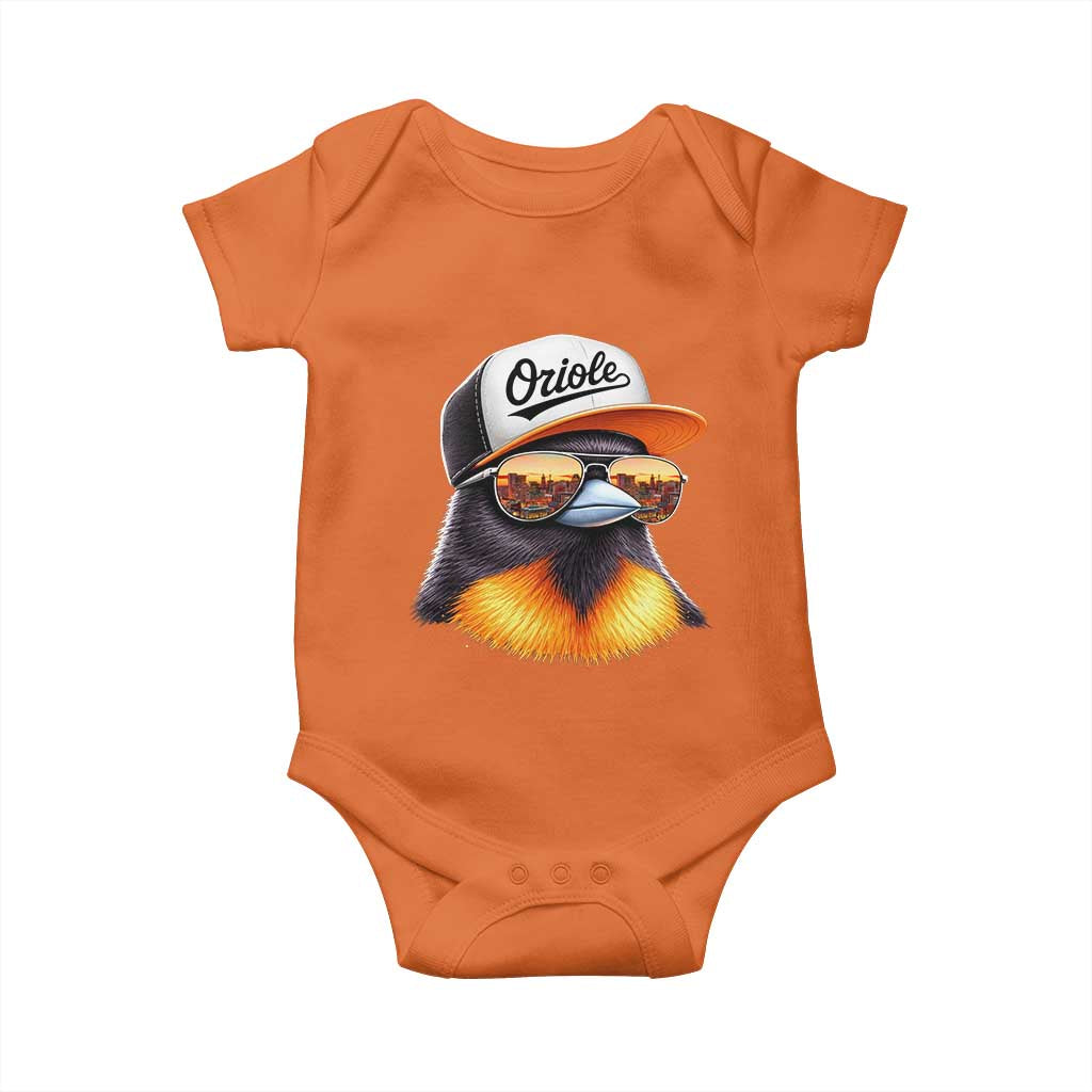 Funny Oriole Bird Wearing Baseball Cap Graphic Vintage Sport Baby Onesie