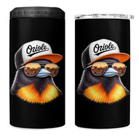 Funny Oriole Bird Wearing Baseball Cap Graphic Vintage Sport 4 in 1 Can Cooler Tumbler
