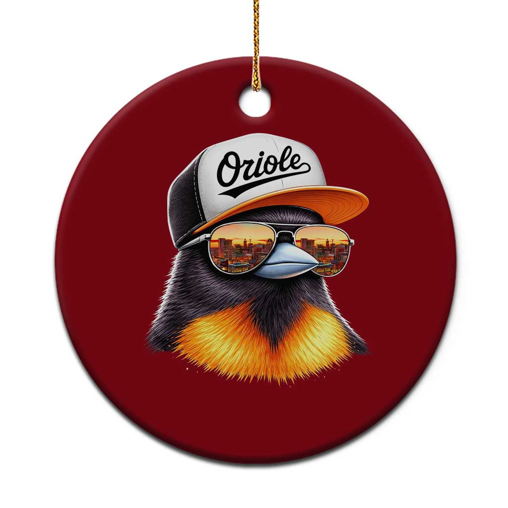 Funny Oriole Bird Wearing Baseball Cap Graphic Vintage Sport Ceramic Ornament