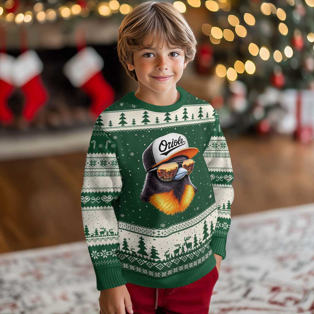 Funny Oriole Bird Wearing Baseball Cap Graphic Vintage Sport Ugly Christmas Sweater
