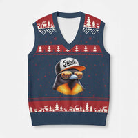 Funny Oriole Bird Wearing Baseball Cap Graphic Vintage Sport V-Neck Knit Sweater Vest