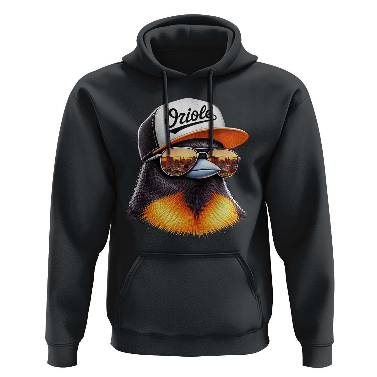 Funny Oriole Bird Wearing Baseball Cap Graphic Vintage Sport Hoodie