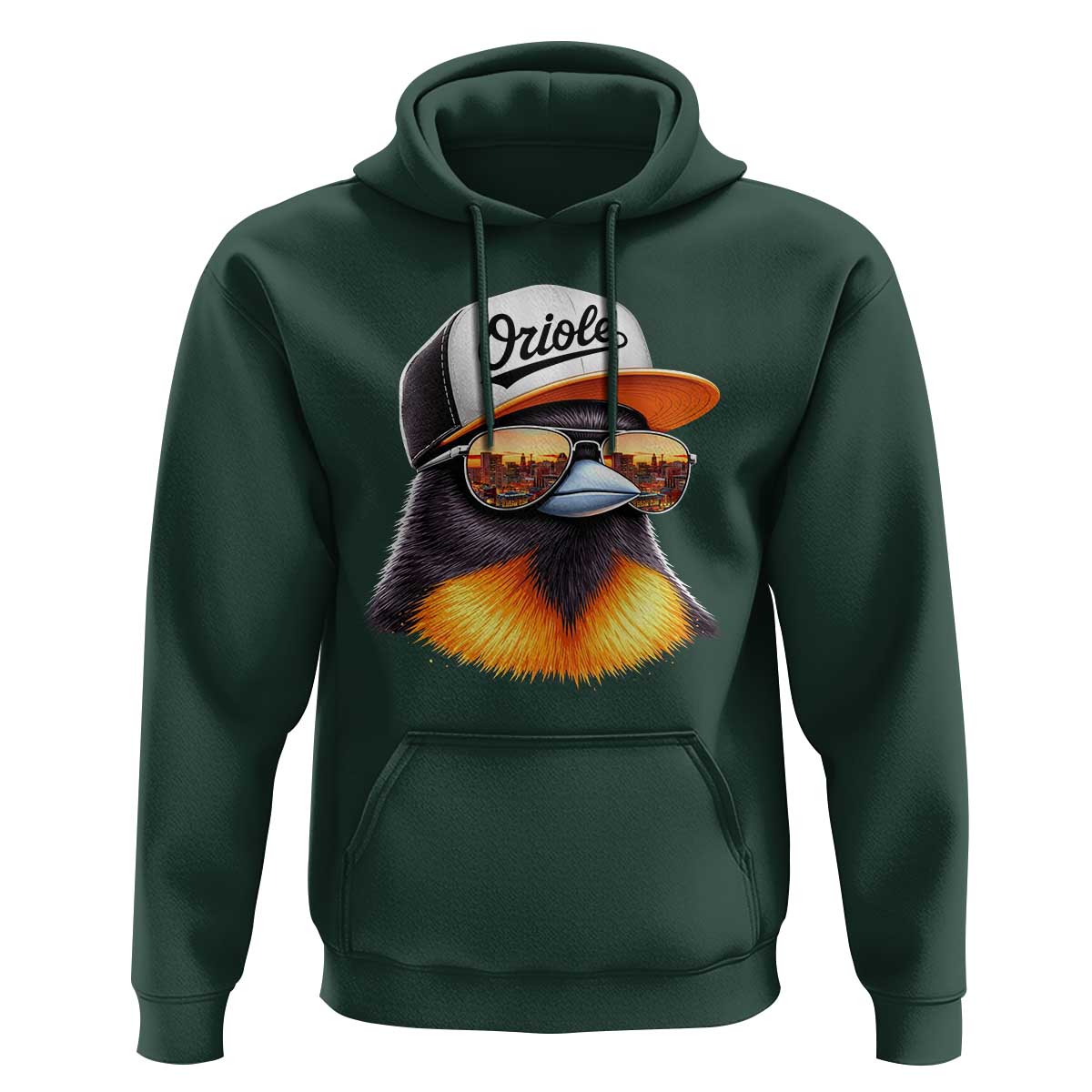 Funny Oriole Bird Wearing Baseball Cap Graphic Vintage Sport Hoodie