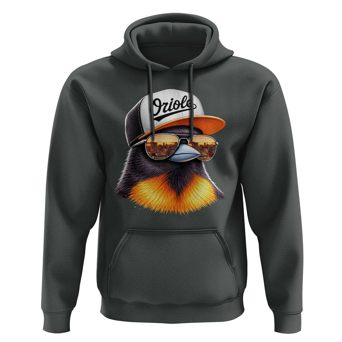 Funny Oriole Bird Wearing Baseball Cap Graphic Vintage Sport Hoodie