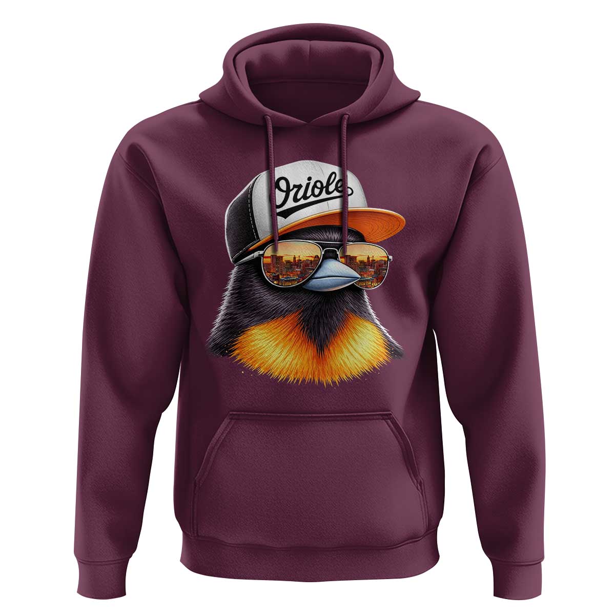 Funny Oriole Bird Wearing Baseball Cap Graphic Vintage Sport Hoodie