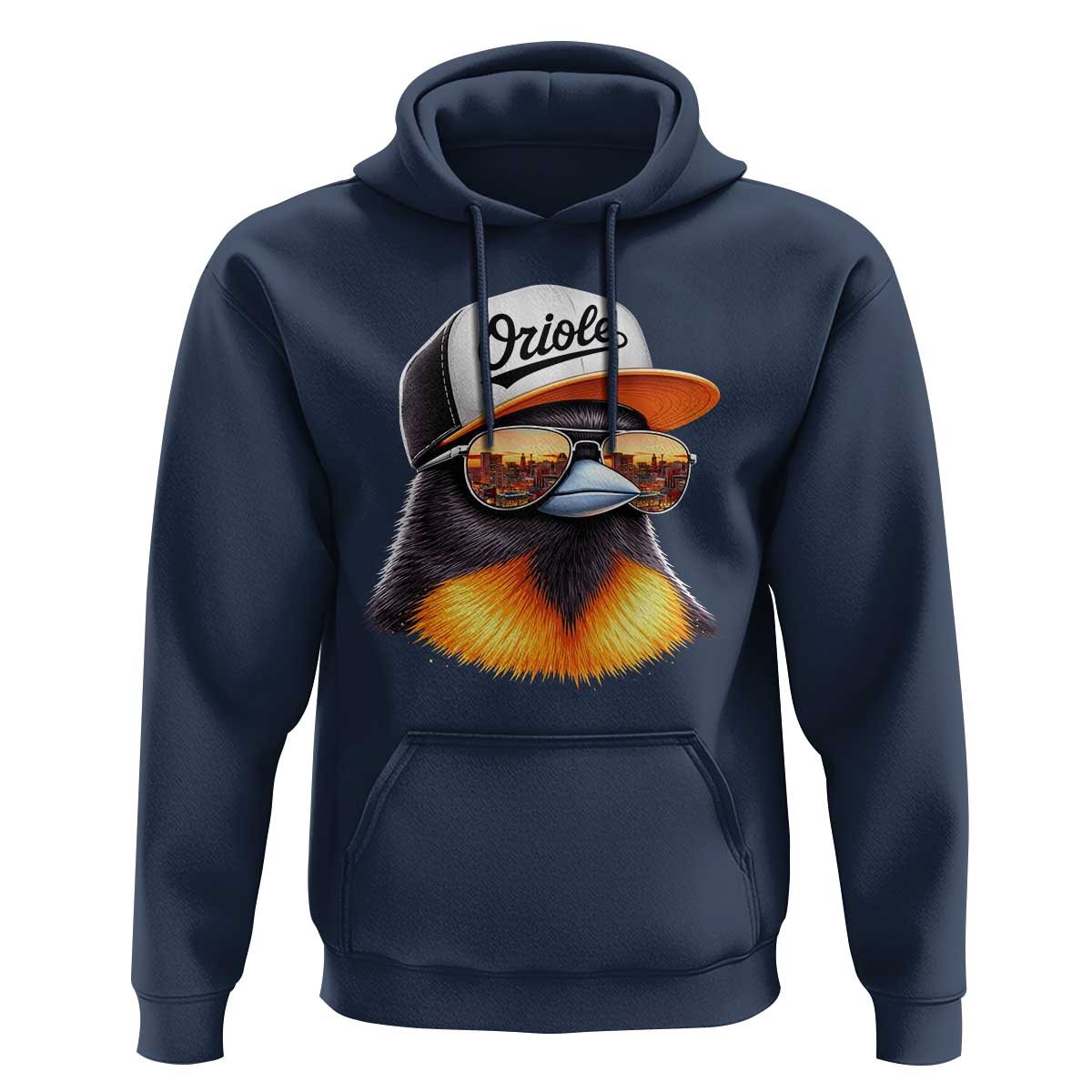 Funny Oriole Bird Wearing Baseball Cap Graphic Vintage Sport Hoodie