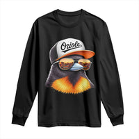 Funny Oriole Bird Wearing Baseball Cap Graphic Vintage Sport Long Sleeve Shirt