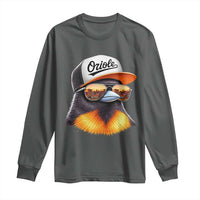 Funny Oriole Bird Wearing Baseball Cap Graphic Vintage Sport Long Sleeve Shirt