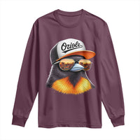 Funny Oriole Bird Wearing Baseball Cap Graphic Vintage Sport Long Sleeve Shirt