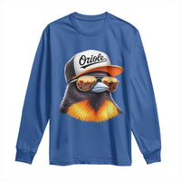 Funny Oriole Bird Wearing Baseball Cap Graphic Vintage Sport Long Sleeve Shirt