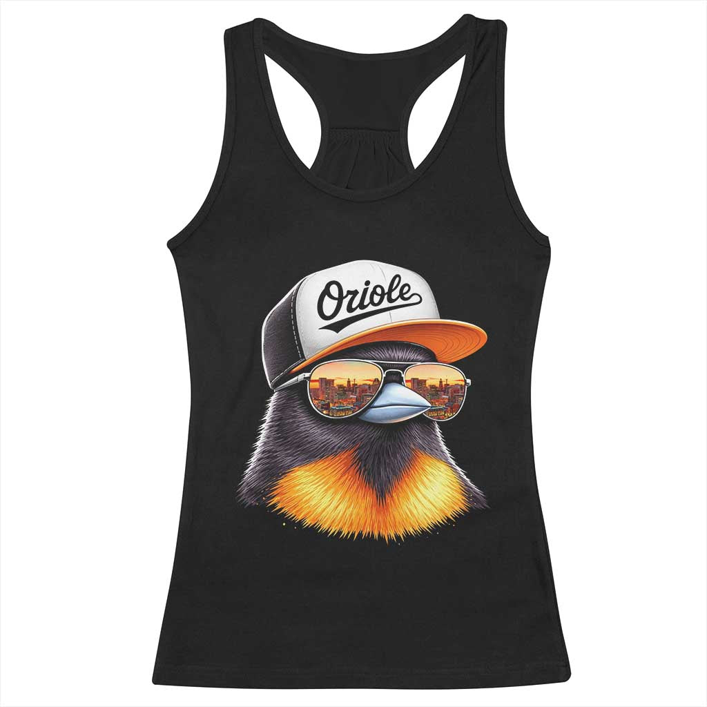 Funny Oriole Bird Wearing Baseball Cap Graphic Vintage Sport Racerback Tank Top