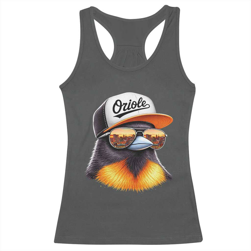 Funny Oriole Bird Wearing Baseball Cap Graphic Vintage Sport Racerback Tank Top