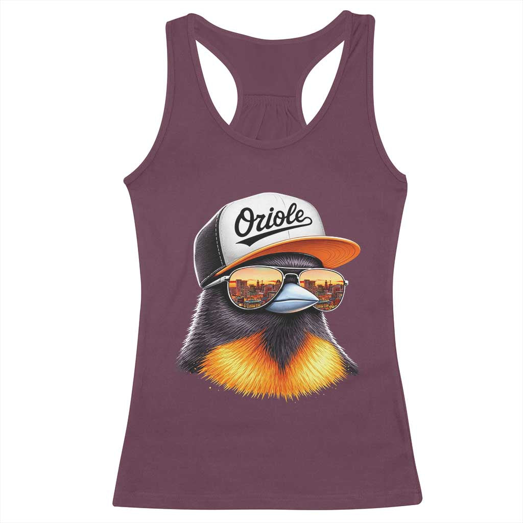 Funny Oriole Bird Wearing Baseball Cap Graphic Vintage Sport Racerback Tank Top