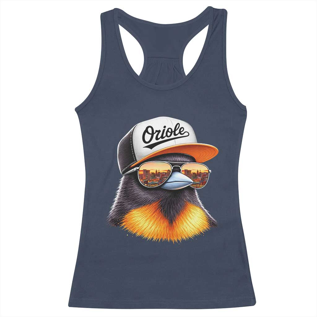 Funny Oriole Bird Wearing Baseball Cap Graphic Vintage Sport Racerback Tank Top