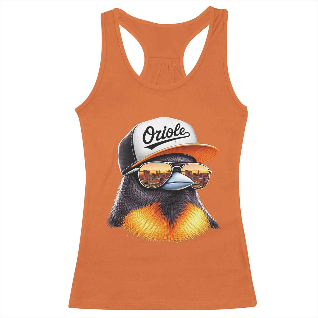 Funny Oriole Bird Wearing Baseball Cap Graphic Vintage Sport Racerback Tank Top