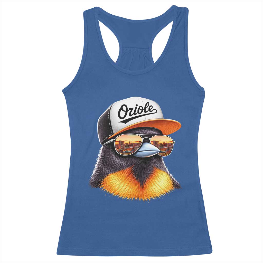 Funny Oriole Bird Wearing Baseball Cap Graphic Vintage Sport Racerback Tank Top