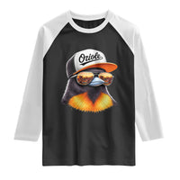 Funny Oriole Bird Wearing Baseball Cap Graphic Vintage Sport Raglan Shirt
