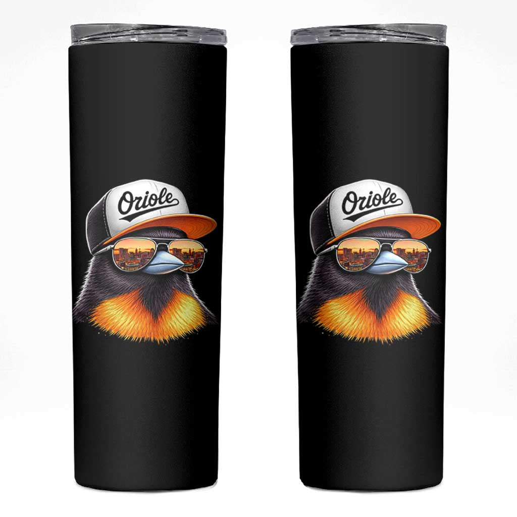 Funny Oriole Bird Wearing Baseball Cap Graphic Vintage Sport Skinny Tumbler